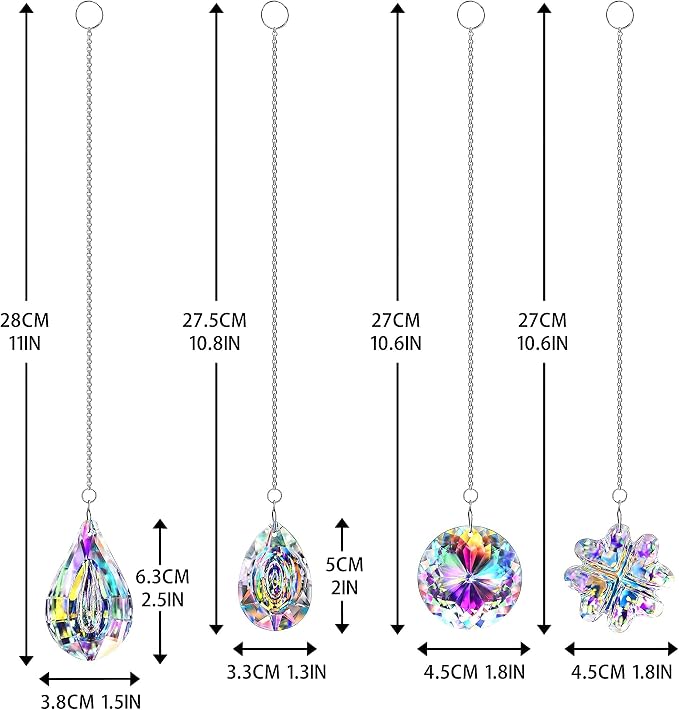 4pcs Crystal Suncatchers for Window Hanging Sun Catcher Indoor RainbowMaker | Hanging Crystals Suncatcher for Home Garden Decor Lamp Chandelier Prism Gift For Women Light Catcher Glass Christmas Ornament