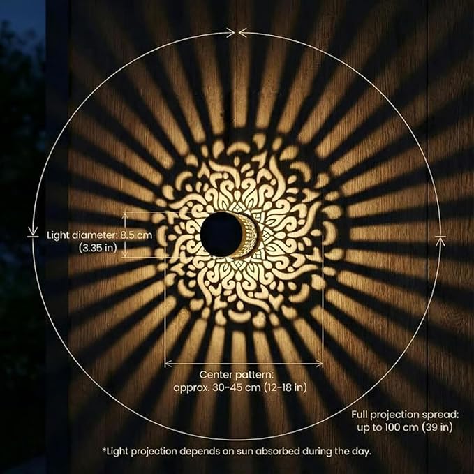 Solar Decorative Solar Mandala Lights, Shadow Pattern Garden Decor for Fence, Patio, Yard, Walkway, and Porch Lighting, Gifts for Mom Women (Warm Color-3,2pcs)