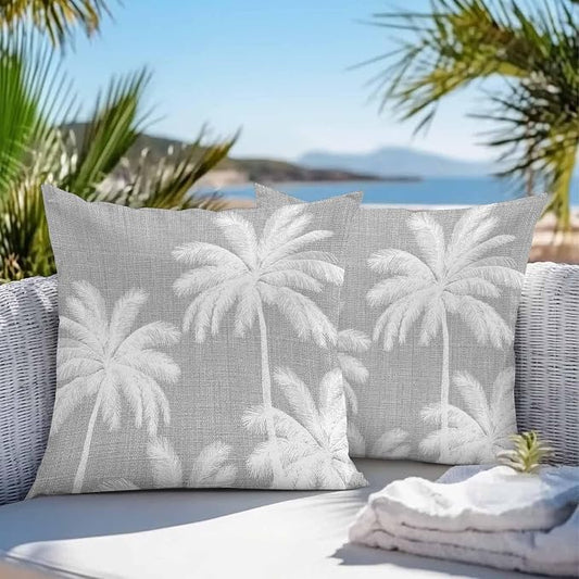 Outdoor Pillow Covers 20x20 Inch Set of 2, Grey Palm Trees Waterproof Throw Pillow Covers, Farmhouse Tropical Summer Beach Decorative Cushion Pillowcases for Couch, Sofa, Bed, Garden, Patio