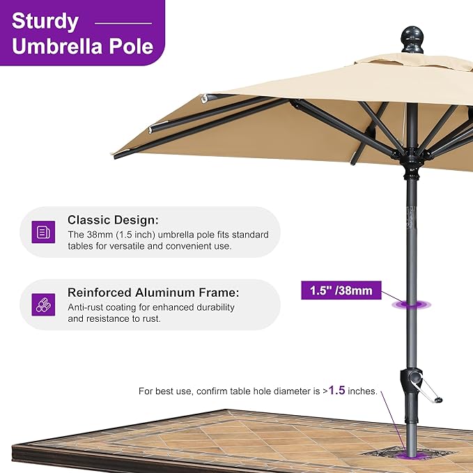 PURPLE LEAF 8' x 5' Rectangular Patio Umbrella Outdoor Table Umbrella Aluminum Frame Market Umbrella Sun Umbrella with 8 Sturdy Ribs & Tilt for Garden Deck Lawn & Pool Beige
