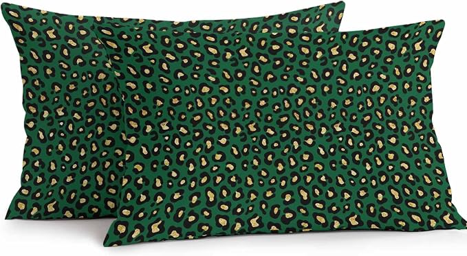 Vandarllin Outdoor Throw Pillows Covers 20x12 inch Set of 2 Waterproof Green Leopard Print Decorative Zippered Cushion Covers for Patio Furniture, Luxury Animal Fur Pattern Lumbar Pillowcases