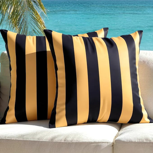 Outdoor Waterproof Throw Pillow Covers Pack of 2 Decorative Striped Cushion Cases Modern Farmhouse Sunbrella Cushion Covers for Patio Furniture Couch Balcony Garden Bench,18x18 inch Orange
