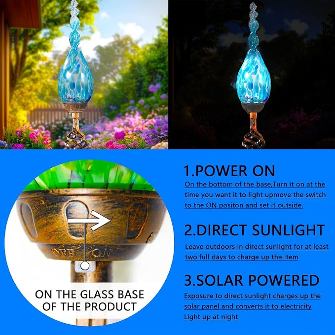 Decorative Garden Stakes, Outdoor Solar Flame Lights, LED Flame Glass Stakes, Waterproof Solar Powered Outdoor Lights for Outside Cemetery Driveway