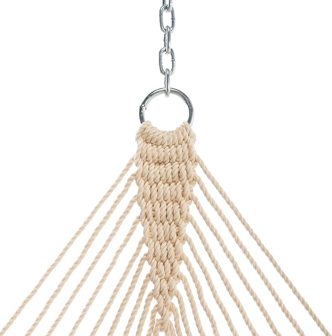 Hatteras Hammocks DC-11OT Small Oatmeal Duracord Rope Hammock with Free Extension Chains & Tree Hooks, Handcrafted in The USA, Accommodates 1 Person, 450 LB Weight Capacity, 11 ft. x 45 in.