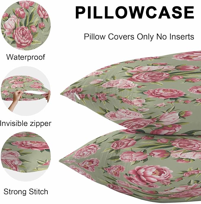 Flowers Vintage Outdoor Pillow Covers 20x12 Inch Lumbar Pillow Covers Set of 2 Waterproof Decorative Throw Pillow Cases Green Leaves Pastoral Floral Country Cushion Covers for Patio Furniture Garden