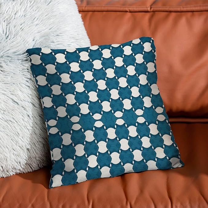Blue Geometric Pillowcase Blue and White Trellis Throw Pillow Cover Classic Throw Pillow Covers Farmhouse Decorative for Patio Garden Couch Deck Chair 16x16 in