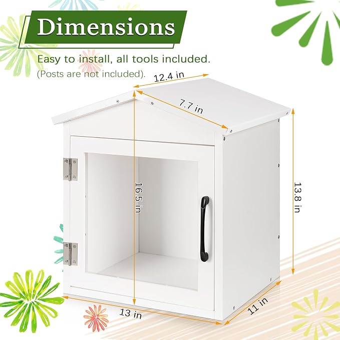 Outdoor Library Outdoor Book Box Storage Small Wooden Cabinet Little Literature Box for Neighborhoods Community and Schools Sharing Books, Flyers, Newspapers, Food and Art