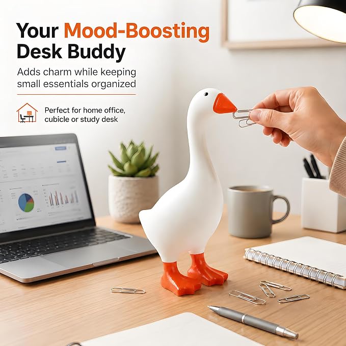 Funny 7 Inch Beak Desk Goose Statue, Cute Mini Porch Goose Figurine, Small Desk Duck with Key Holder Function, Novelty Table Organizer & Gift for Friend Family Colleague Schoolmate.