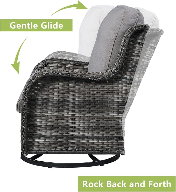 Rilyson Wicker Patio Furniture Set - 6 Piece Rattan Outdoor Sectional Conversation Sets with 2 Swivel Rocking Chairs,2 Ottomans,1 Sofa and 1 Coffee Table for Porch Deck Garden(Mixed Grey/Grey)