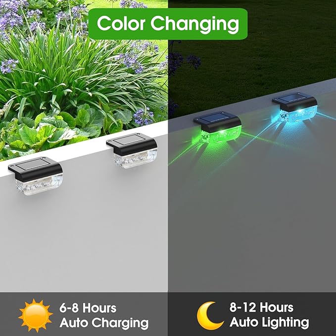 Eyrosa Solar Deck Lights 12 Pack, Solar Lights Outdoor Waterproof for Outside, Stairs, Step, Fence, Yard, Garden, Patio, Pool, Railing (Color Changing)