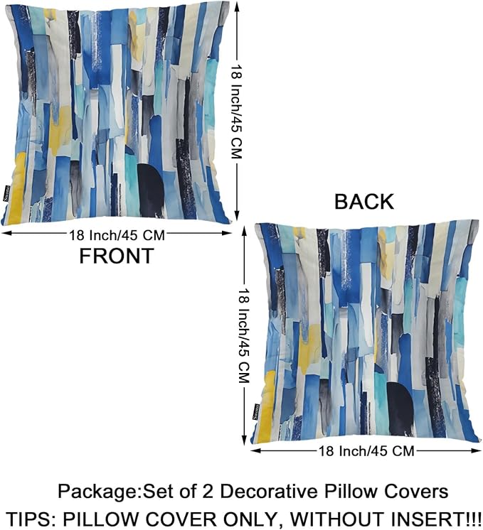 Swono Abstract Art Cozy Pillowcase Cushion Cover, Modern Watercolor Stripes Teals Decorative Throw Pillows Covers Outdoor Pillow Case for Home Office Dorm Sofa Picnic Car 18" X 18" 2 Pack, Blue