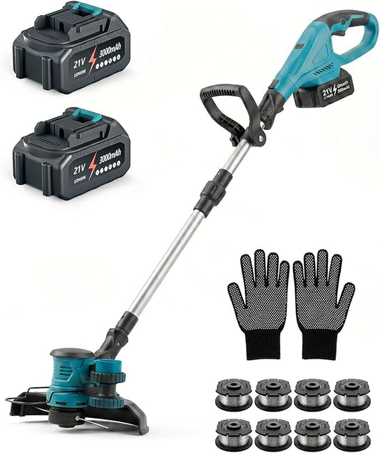 DEGGE Electric Cordless String Trimmer & Lawn Edger, 2 x 21 V x 3.0Ah 12'' Weed Eacter (Charger Included)