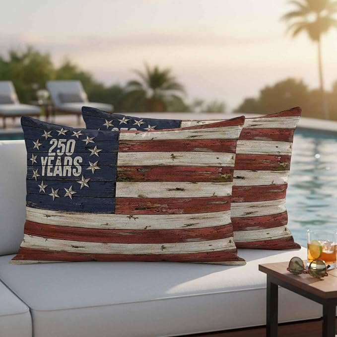 250 Year Anniversary USA 4th of July Vintage Wood Decorative Garden Pillowcase with Zipper Cushion Case for Patio Couch Tent