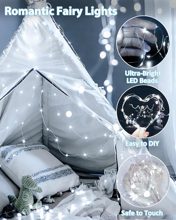 6 Pack 60 LED Fairy Lights Battery Operated with Remote, 20 FT Cool White | Cuttable, 8 Modes, Memory, Dimmable, Waterproof Battery String Lights with Timer for Indoor Outdoor, Christmas Decorations