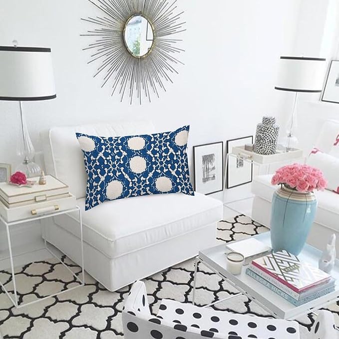 Blue Geometric Lumbar Pillow Cover Blue and White Trellis Cushion Cover 12x20in Abstract Accent Outdoor Garden Decoration for for Couch Bedroom Sofa Car Indoor