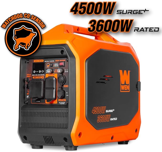 WEN 4500-Watt Inverter Generator, RV-Ready, Quiet, Portable, and Lightweight with Fuel Shut Off and CO Watchdog (56432iX), Fuel Type Gasoline