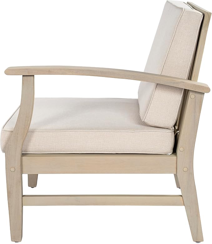 Christopher Knight Home Lila Acacia Wood Outdoor Patio Furniture Set for 6, Patio Conversation Set with 4-Seater Sofa + 2 Club Chairs and Coffee Table, Patio Sofa Set with Cushions, Light White+Sand