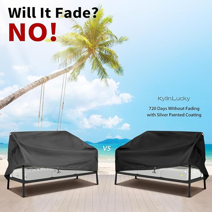KylinLucky All-Weather Patio Sofa Cover 58"x40"x31", Heavy Duty Waterproof Outdoor Couch Cover with Air Vents & Security Straps, Fits Deep Seating Furniture, Black