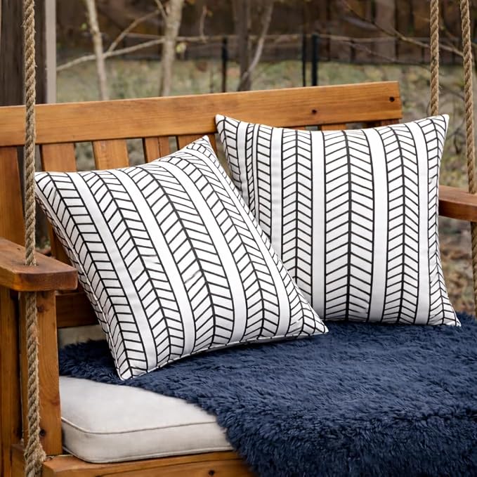 2 Pack Outdoor Throw Pillows, 18x18 Decorative Pillows with Insert, Waterproof Patio Cushions for Garden, Porch, Poolside, Soft Outdoor Pillows Decorative Pillow Covers for Indoor Outdoor