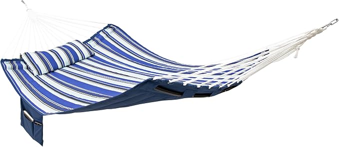 Sunnydaze Quilted Fabric Double Outdoor Hammock - 2-Person Hammock with Metal Curved Spreader Bars - Catalina Beach