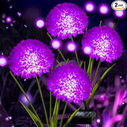 Solar Lights Outdoor Waterproof, 2 Pack Purple Solar Firefly Swaying Lights with Flowers, Flower Light Garden Decor for Outside Yard Patio Halloween for Women Grandma