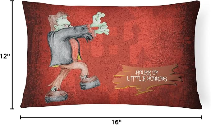 Caroline's Treasures SB3007PW1216 Little House of Horrors with Frankenstein Halloween Canvas Fabric Decorative Pillow, 12H x16W, Multicolor