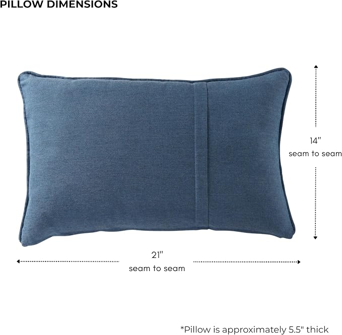 Sunbrella Rectangular Outdoor Throw Pillows 21x14 Set of 2 - Corded Lumbar Patio Accent Pillows with Pleated Design & Removable Zipper Covers – Weather & Fade Resistant Pillows, Spectrum Denim