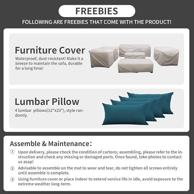 Rattaner Patio Furniture Set 7 Pieces Couch Outdoor Chairs Coffee Table Peacock Blue Anti-Slip Cushions and Waterproof Covers