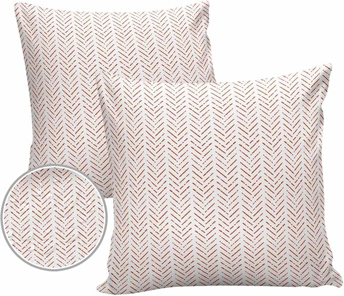 Orange White Striped Outdoor Pillow Covers Waterproof,All Weather Cushion Case Set of 2 Decorative Pillowcases for Sofa Couch Bed Decor Patio Furniture 18"x18" Modern Geometric Minimalist Stripes