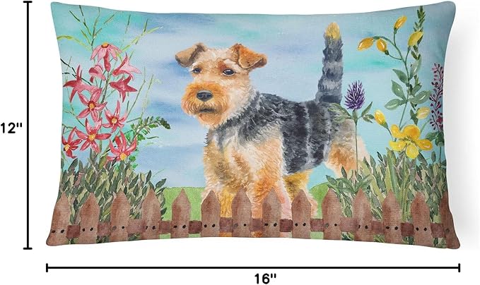Caroline's Treasures CK1262PW1216 Welsh Terrier Spring Canvas Fabric Decorative Pillow Machine Washable, Indoor Outdoor Decorative Pillow for Couch, Bed or Patio, 12HX16W