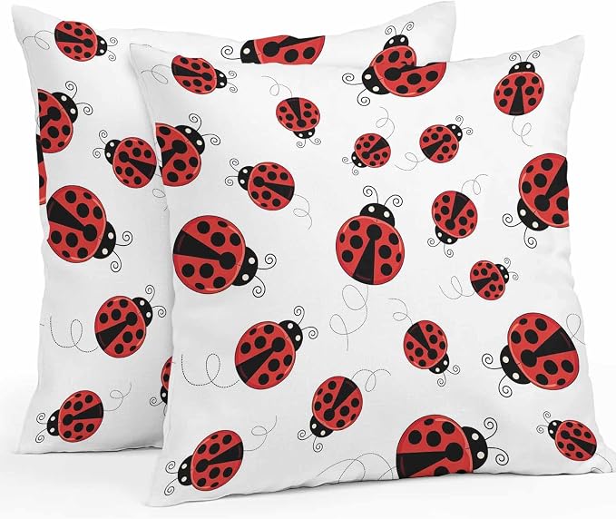 Cartoon Ladybug Outdoor Pillow Covers 20x20 Inch Throw Pillow Covers Set of 2 Waterproof Decorative Pillow Cases Funny Animals Dot Modern Simple Cushion Covers for Patio Furniture Garden Couch Sofa
