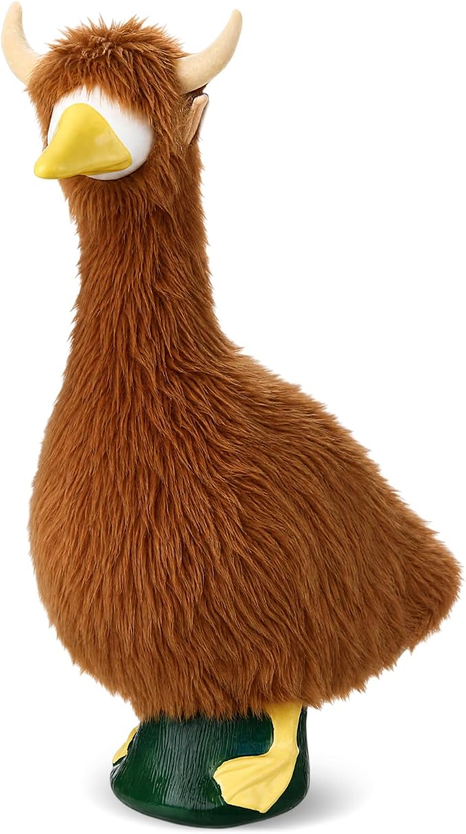 Porch Goose Outfit Highland Cow Goose Dress Clothes Farm Cow Costume with Horns for 23" Gooses Statue Decoration Patio Yard Garden Lawn Outdoor Decors