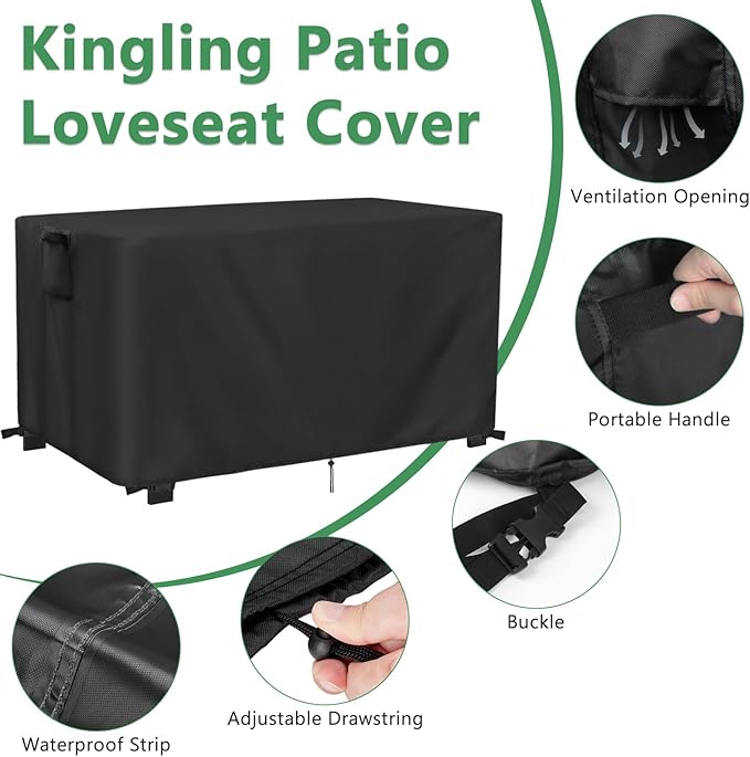 Kingling Outdoor Bench Cover for 3-Seat Aluminum Sofa, Patio Sofa Covers Waterproof for Outdoor Seating Loveseat Covers Heavy Duty Couch Cover-73 W x 26" D x 25" H Inch(Black)