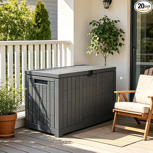 Outdoor Storage Box, Weatherproof Resin Deck Bin with Heavy-Duty Lid, High Load Capacity, Perfect for Patio Furniture, Garden Equipment, and Pool Accessories 804B