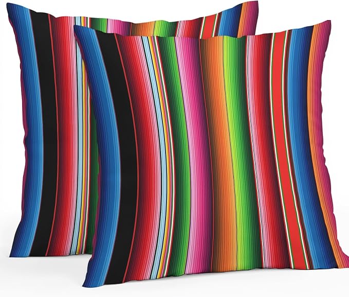 Red Green Blue Striped Outdoor Pillow Covers 26x26 Inch Throw Pillow Covers Set of 2 Waterproof Decorative Pillow Cases Modern Abstract Striped Cushion Covers for Patio Furniture Garden Couch Sofa