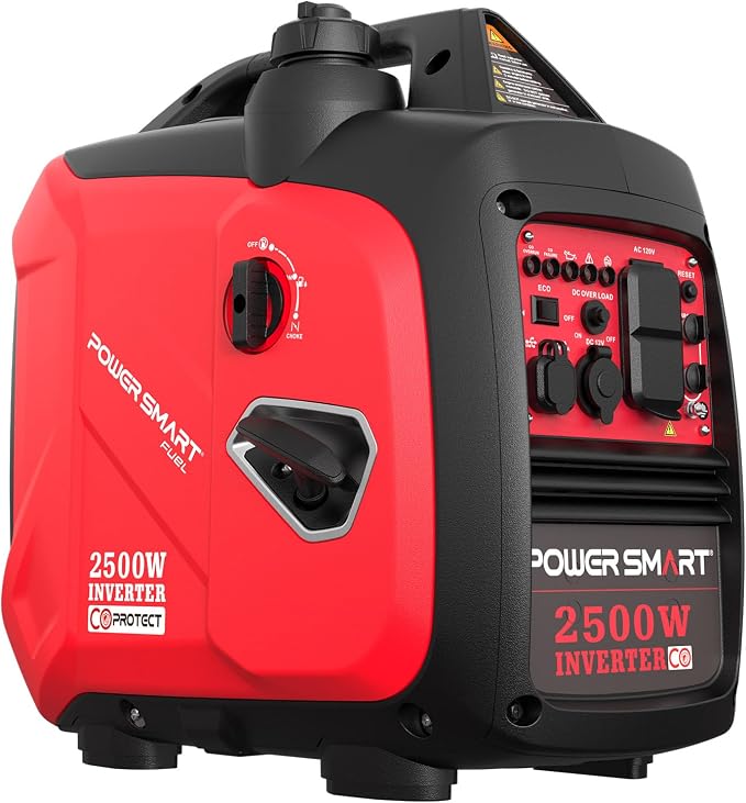 PowerSmart 2500W Gas Powered Portable Inverter Generator With CO Sensor- Super Quiet Generator for Home Use, Camping, Outdoor Use, Parallel Ready, EPA Compliant