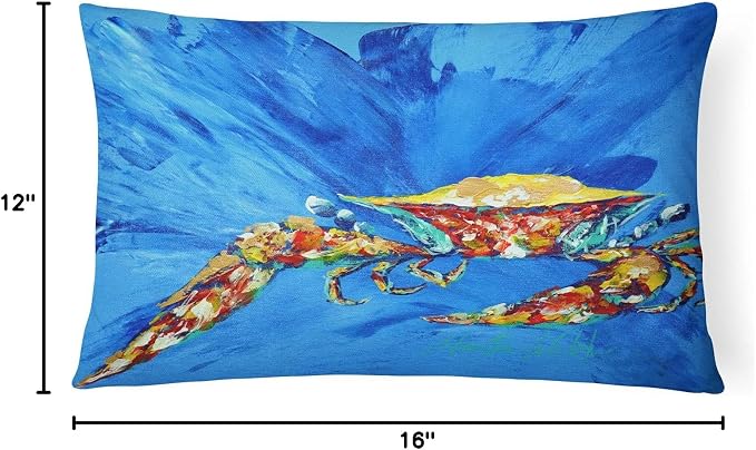 Caroline's Treasures MW1163PW1216 Big Spash Crab in Blue Canvas Fabric Decorative Pillow Machine Washable, Indoor Outdoor Decorative Pillow for Couch, Bed or Patio, 12HX16W