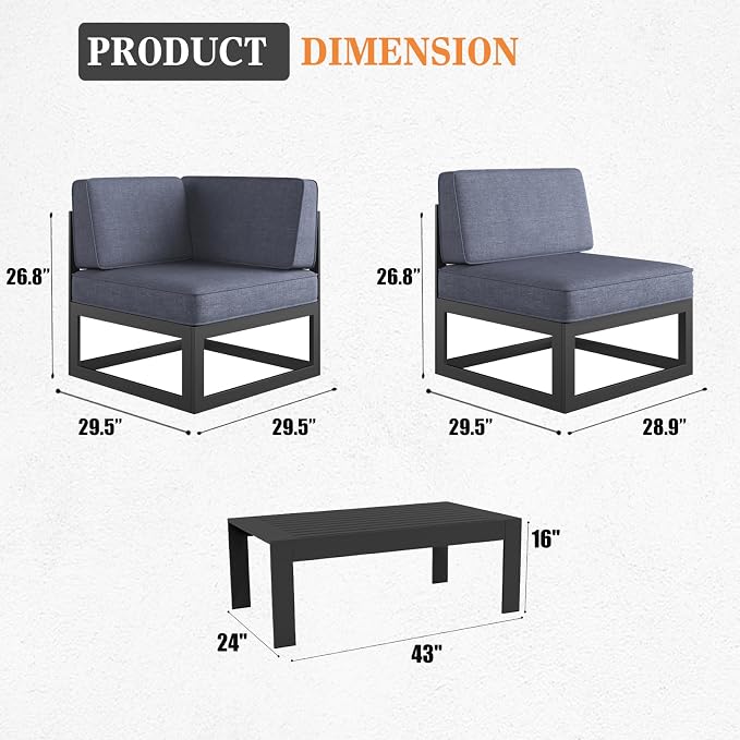 9 Pieces Aluminum Patio Furniture Set with Coffee Table, Metal Outdoor Conversation Sofa Set with Seating Cushions