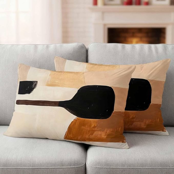Beige Black Outdoor Waterproof Throw Pillow Covers Set of 2, 20"x12", Brown Abstract Art Graffiti Color Block Modern Decorative Pillow Covers Outside Cushion Case for Patio Porch Garden