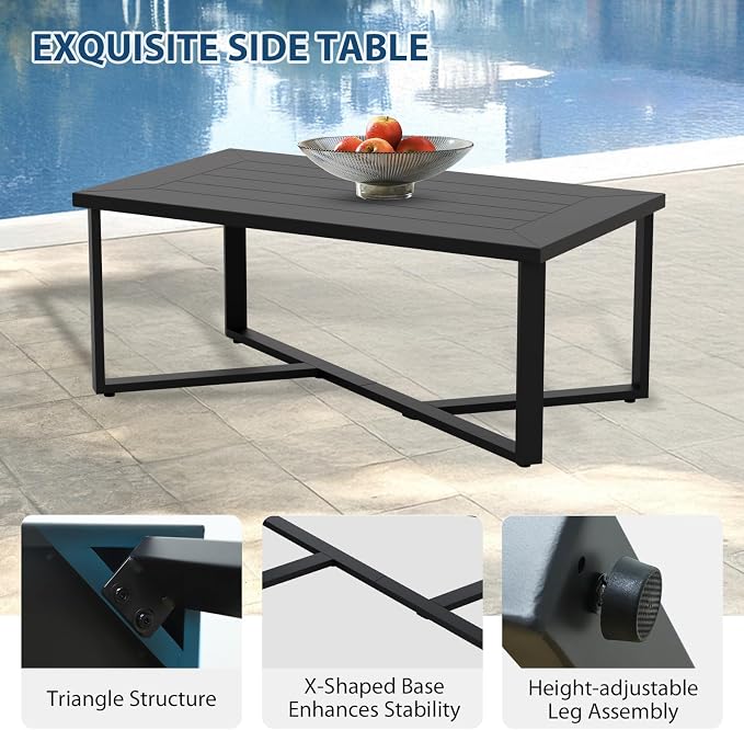 COOS BAY Iron Luxe 2 Piece Outdoor Patio Furniture Set, Modern Patio Conversation Set with a 3 Seat Couch & Coffee Table for Deck, Garden, Porch, Black/Gray