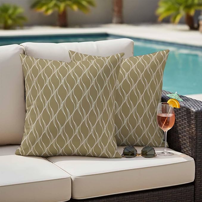 Brown Stripes Outdoor Pillow Covers 16x16 Inch Throw Pillow Covers Set of 2 Waterproof Decorative Pillow Cases Simple Geometric Modern Monochrome Cushion Covers for Patio Furniture Garden Couch Sofa