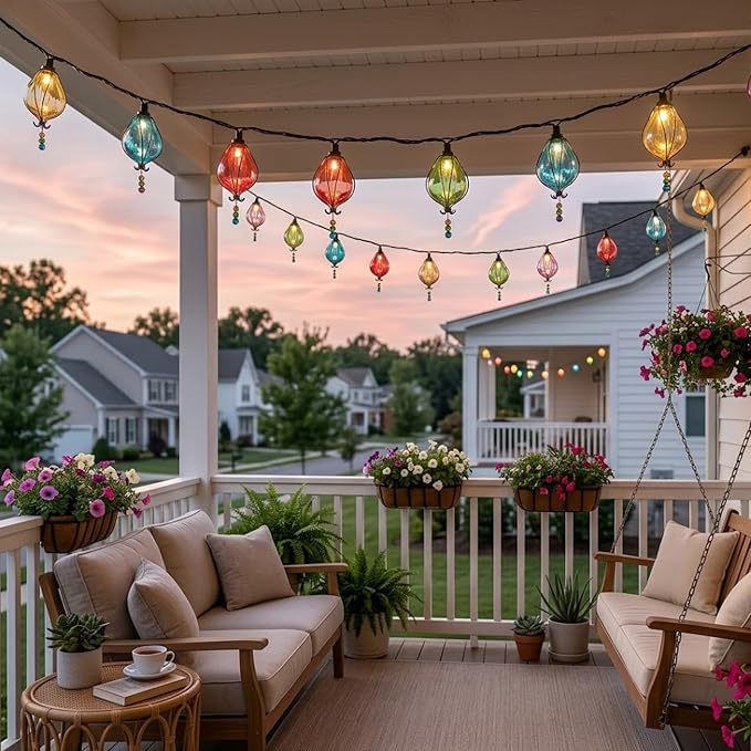 Vigdur Outdoor String Lights, 10FT Multicolor Patio String Lights Plug-in | 10 Plastic Colored Bulbs, UL Listed, 10 Strands Connectable, Outdoor Hanging Lights for Porch Garden Wedding Party Decor