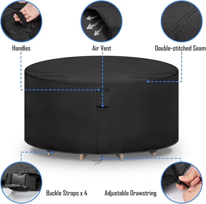 Round Patio Furniture Covers Waterproof, 80 Inch Outdoor High Round Table Cover, Tall Bar Height Outside Table and Chairs Set Covers for Winter, Rainproof Fadeproof - 80" Dia x 36" H