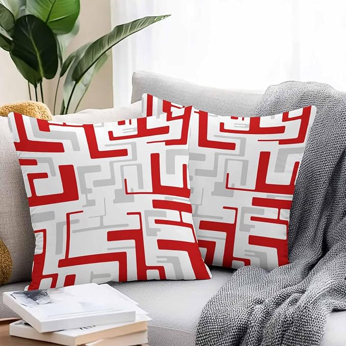 Vandarllin Outdoor Throw Pillows Covers 26x26 inch Set of 2 Waterproof Red Geometric Stripes Decorative Zippered Cushion Covers for Patio Furniture, Modern Abstract Lines Lumbar Pillowcases