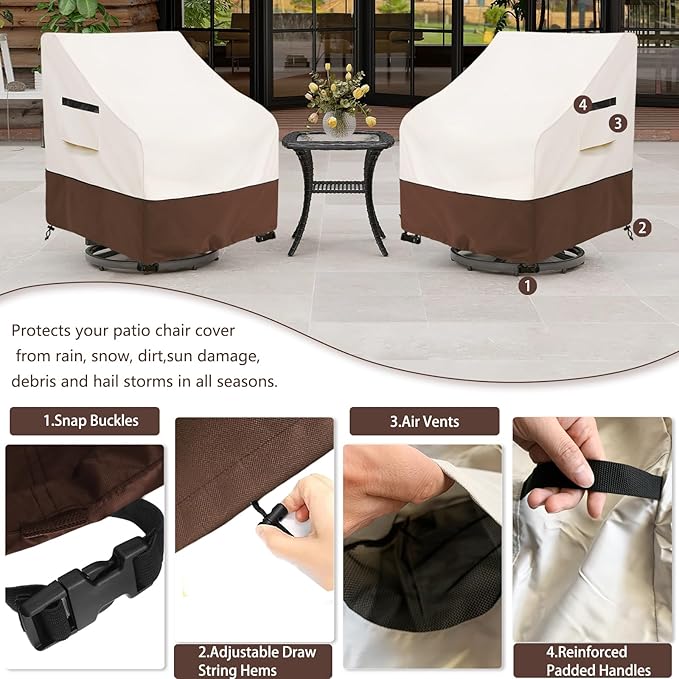Patio Chair Covers Waterproof Patio Furniture Covers,30W x 34 D x 38.5 H Inches Outdoor Swivel Chair Cover 2 Pack -Beige
