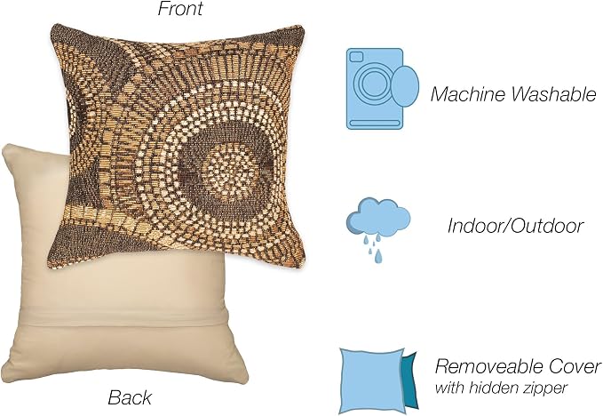 Liora Manne Marina Indoor/Outdoor Power Loomed Easy Care Pillows, Circles Brown, 18 x 18-Inch