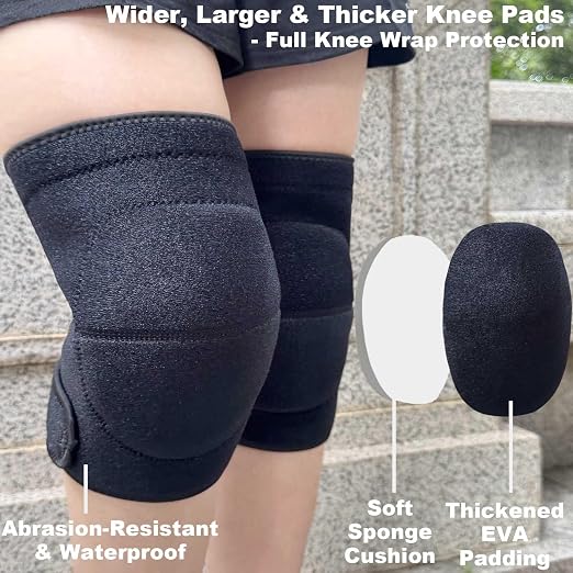 Work Knee Pads for Men Women, Adjustable Foam Cushion, Black M (1 Pair) | Waterproof Thick Kneeling Cushion, Strap on Kneepads for Gardeners, Housework, Yard, Cleaning, Flooring, Tile, Carpet Work