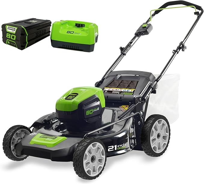 Greenworks Pro 80V 21" Brushless Cordless Lawn Mower, 4.0Ah Battery and 60 Minute Rapid Charger Included & 40V Cordless String Trimmer and Leaf Blower Combo Kit, 2.0Ah Battery and Charger Included