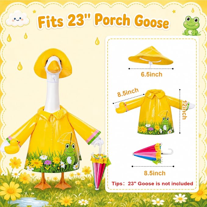 GJL Raincoat Porch Goose Outfits Fit 23 Inch Plastic Cement Goose Statue, Lawn Goose Clothes Set with Umbrella and Hat for Spring Summer Outdoor Yard Garden Decor