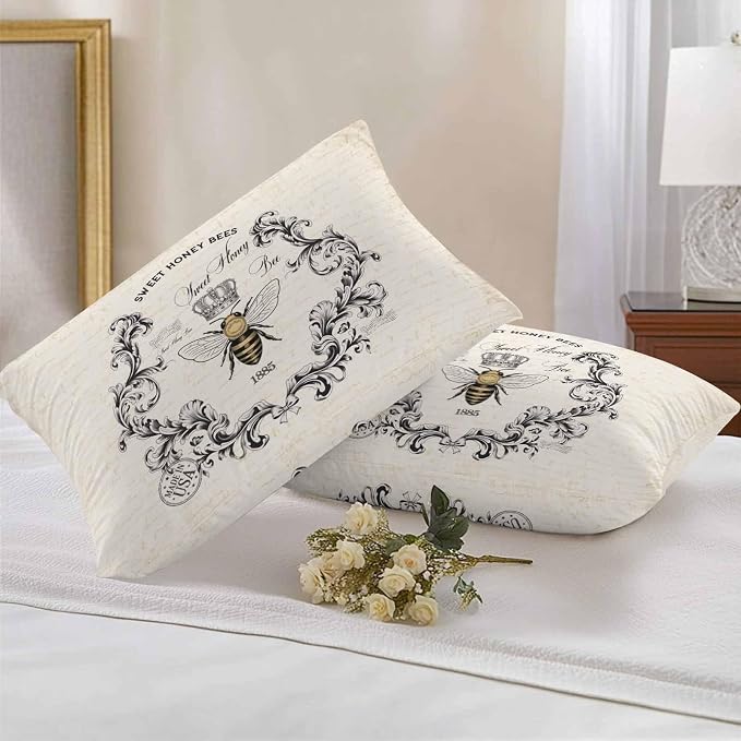 Sweet Honey Bees Outdoor Pillow Covers Pack of 2 Bees Farmhouse Retro Texture Waterproof Throw Pillow Covers Decorative Cushion Cases for Patio Garden Tent Balcony Couch 20x12 inch